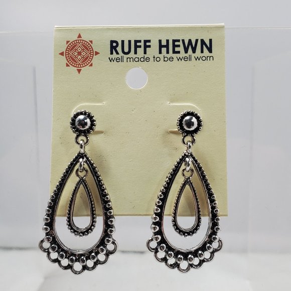 Ruff Hewn silver teardrop dangle pierced earring - Picture 1 of 4